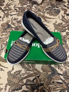 Grasshoppers Navy Striped Slip-On Loafers with Tan Braid